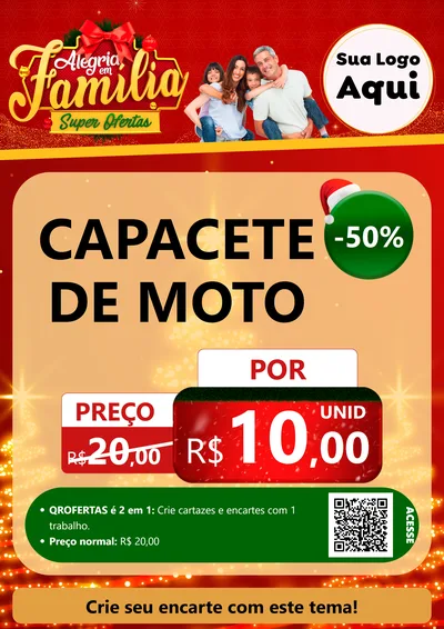 Modelo de Cartaz para Cartaz A4 Vertical com o tema Alegria em Família Super Ofertas - Natal para Moto peças