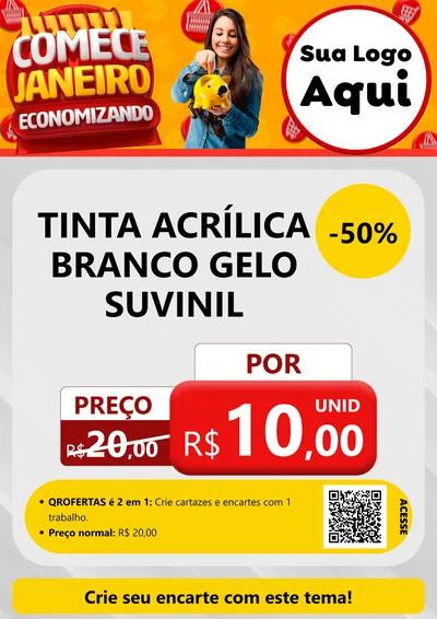 Modelo de Cartaz para Cartaz A4 Vertical com o tema Comece Janeiro Economizando para Tintas e Ferramentas