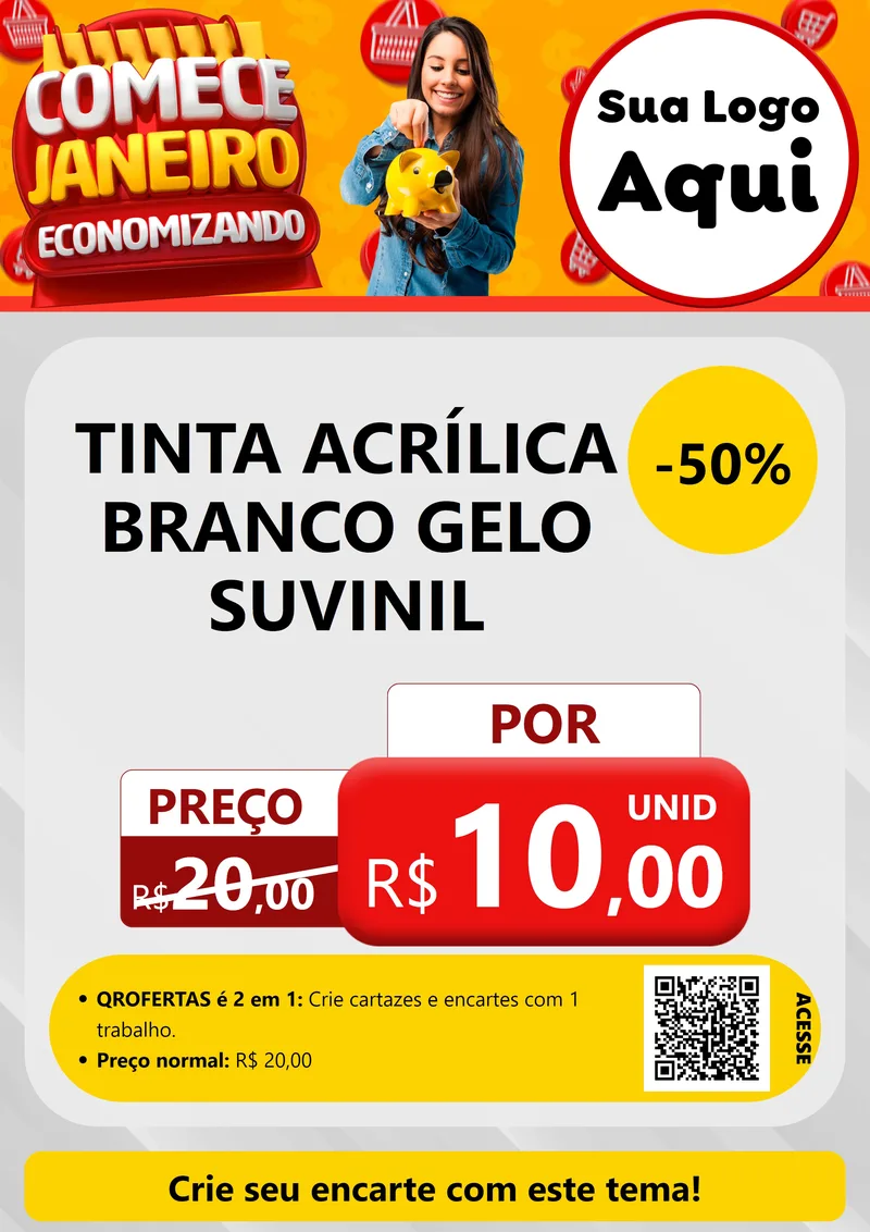 Modelo de Cartaz para Cartaz A4 Vertical com o tema Comece Janeiro Economizando para Tintas e Ferramentas