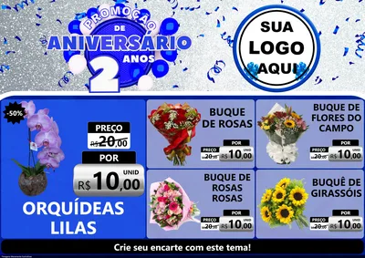 Modelo de Encarte para Encarte A4 Horizontal com o tema Promoção de Aniversário - 2 Anos para Floricultura e jardim