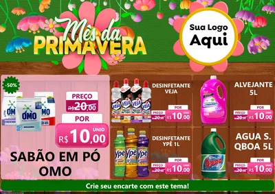 Modelo de Encarte para Encarte A4 Horizontal com o tema Mês da Primavera para Produtos de Limpeza