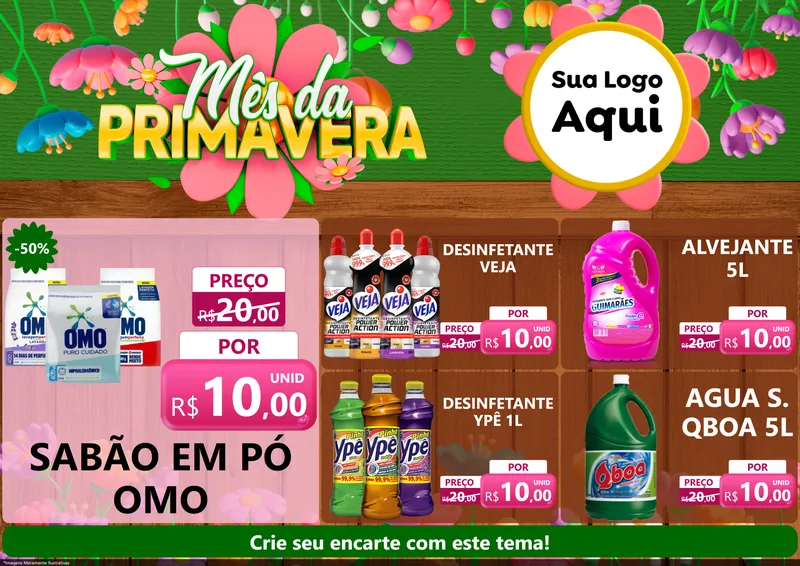 Modelo de Encarte para Encarte A4 Horizontal com o tema Mês da Primavera para Produtos de Limpeza