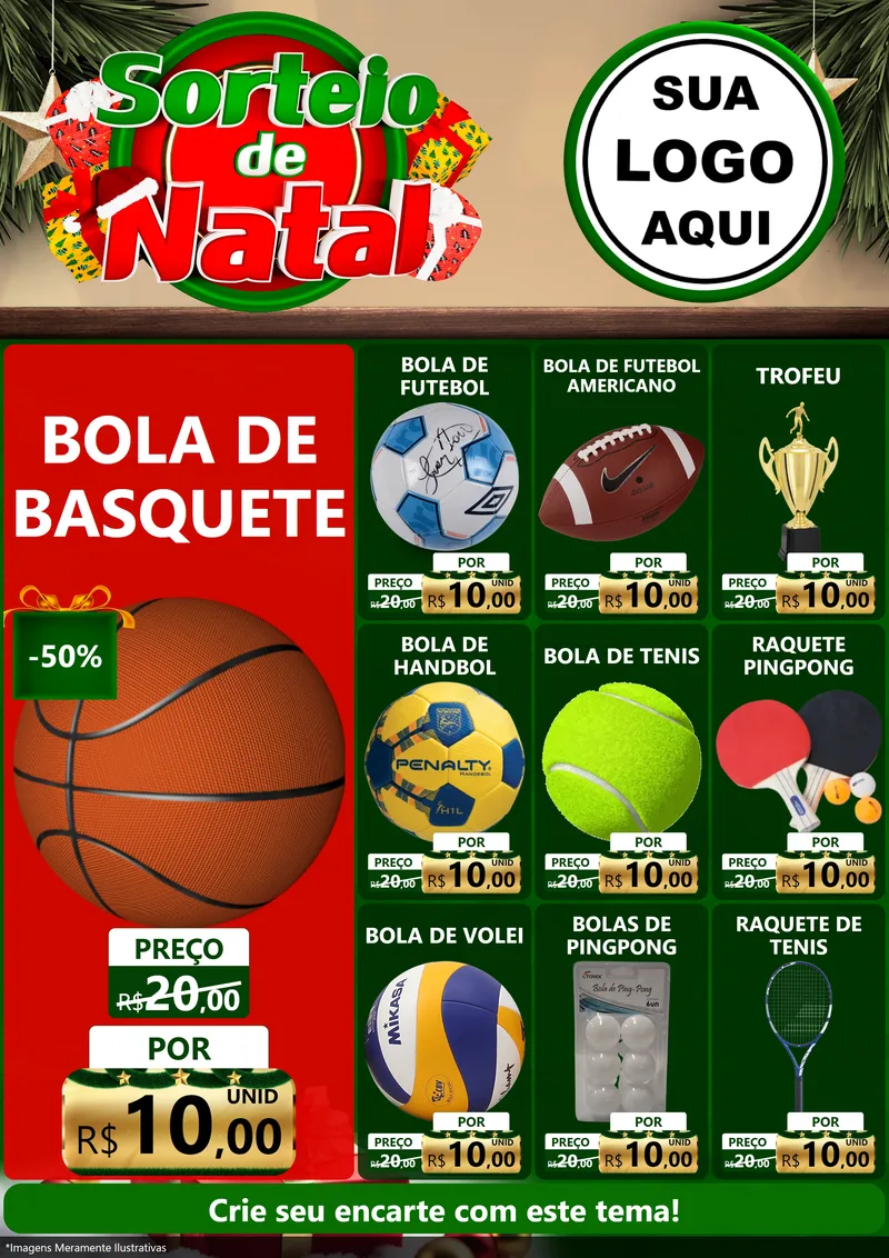 Modelo de Encarte para Encarte A4 Vertical com o tema Sorteio de Natal para Artigos Esportivos
