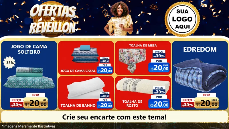 Modelo de TV para TV Horizontal com o tema Ofertas de Réveillon para Cama, Mesa e Banho