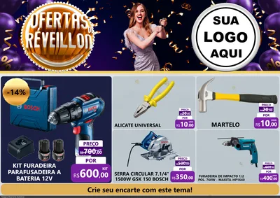 Modelo de Encarte para Encarte A4 Horizontal com o tema Ofertas de Réveillon para Maquinas e Ferramentas