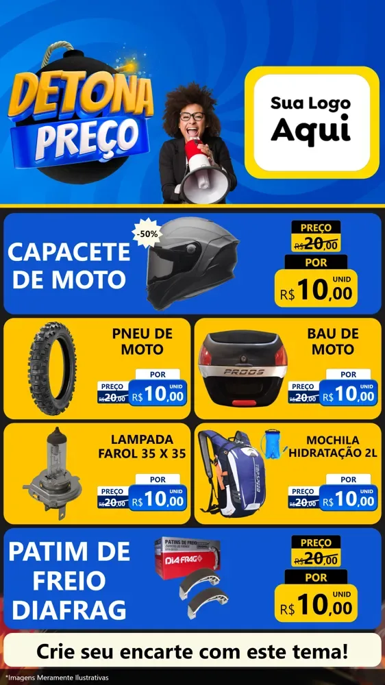 Modelo de TV para TV Vertical com o tema Detona Preços para Moto peças