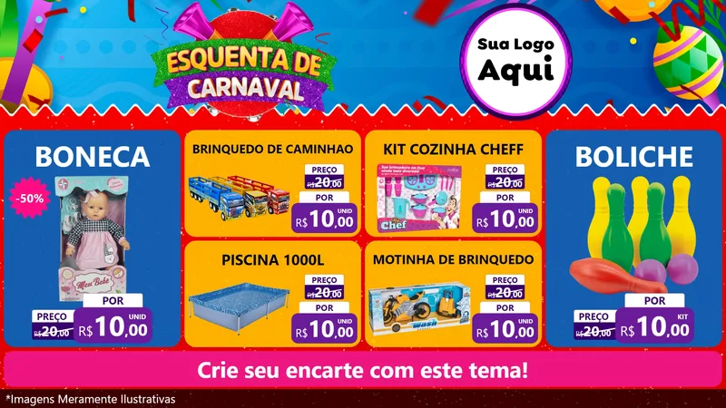 Modelo de TV para TV Horizontal com o tema Esquenta de Carnaval para Brinquedos