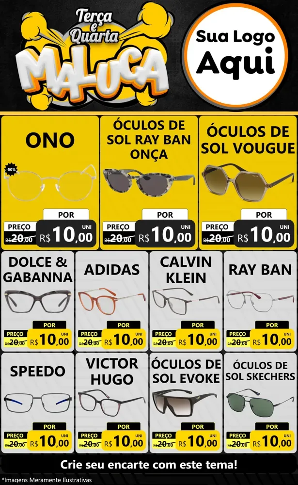 Modelo de Encarte para Encarte Grande com o tema Terça e Quarta Maluca para Óticas