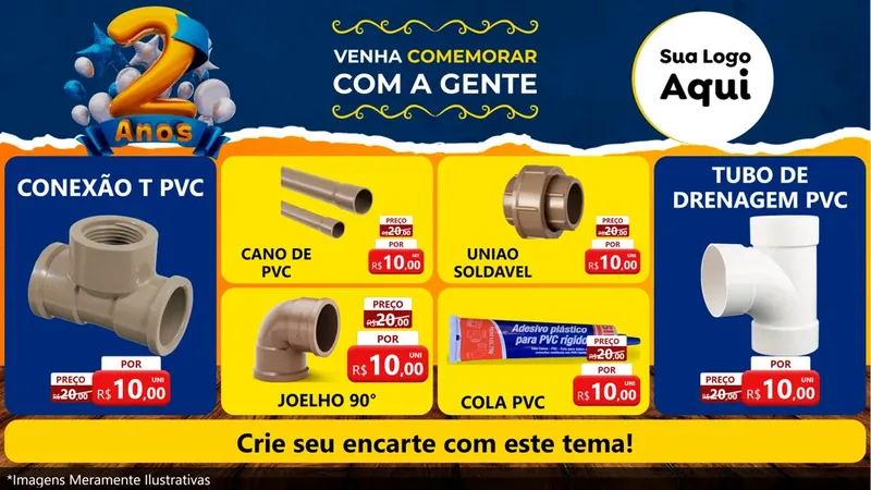 Modelo de TV para TV Horizontal com o tema Aniversário de 2 anos para Tubos e conexões