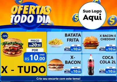Modelo de Encarte para Encarte A4 Horizontal com o tema Ofertas Todo Dia para Hamburgueria