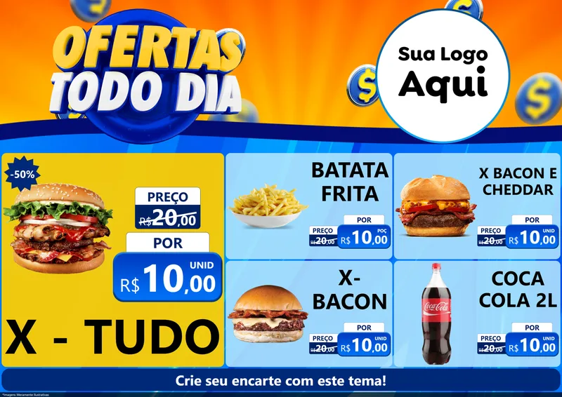 Modelo de Encarte para Encarte A4 Horizontal com o tema Ofertas Todo Dia para Hamburgueria