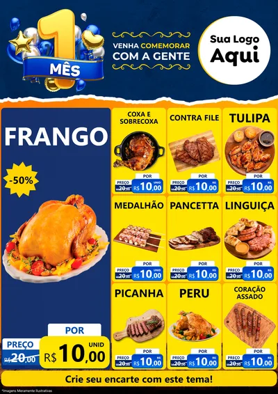 Modelo de Encarte para Encarte A4 Vertical com o tema Um Mês de Aniversário para Assados