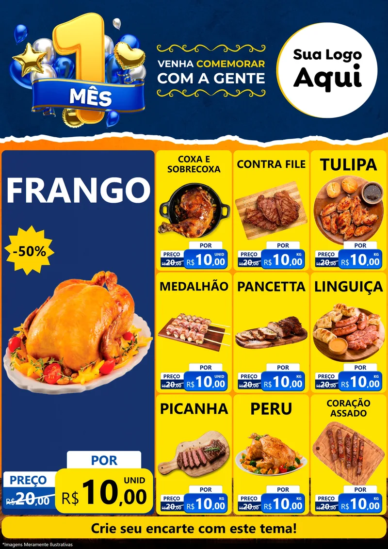 Modelo de Encarte para Encarte A4 Vertical com o tema Um Mês de Aniversário para Assados