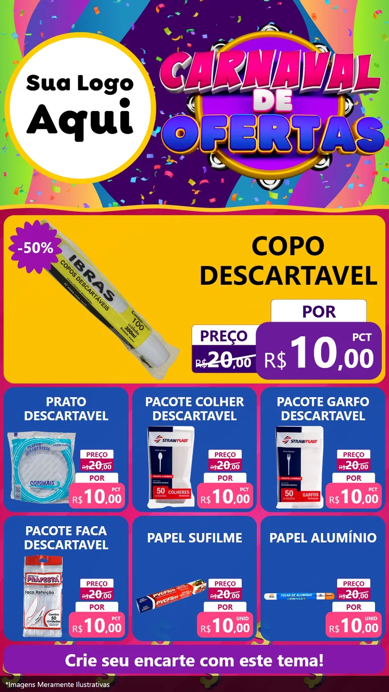 Modelo de Rede Social para Stories com o tema Carnaval de Ofertas para Embalagens