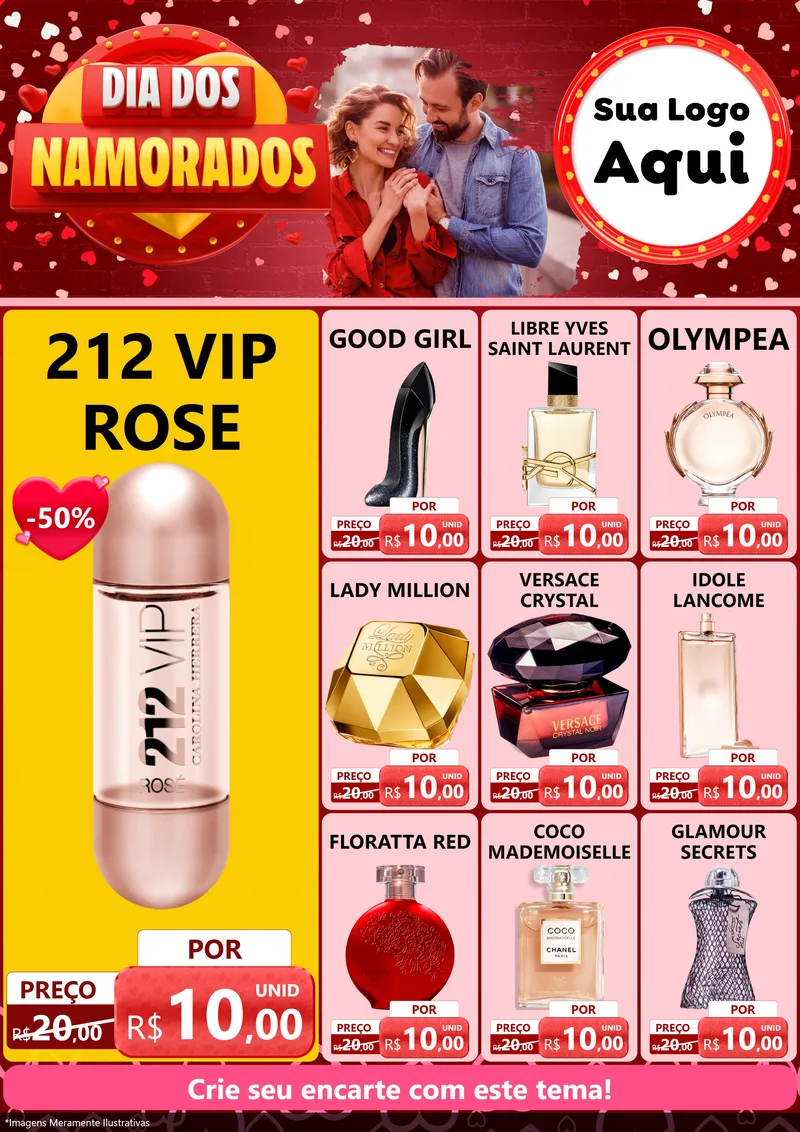 Modelo de Encarte para Encarte A4 Vertical com o tema Dia Dos Namorados para Perfumes