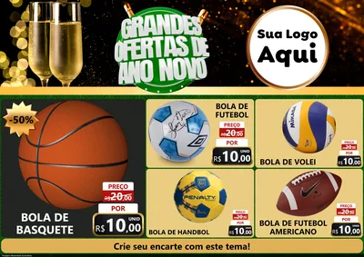 Modelo de Encarte para Encarte A4 Horizontal com o tema Grandes Ofertas de Ano Novo para Artigos Esportivos