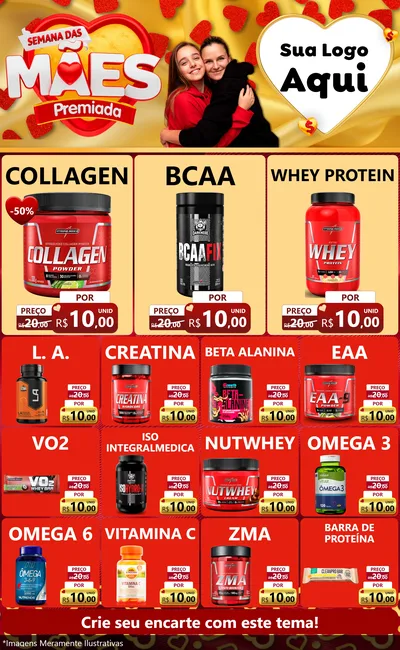 Modelo de Encarte para Encarte Grande com o tema Semana das Mães Premiada para Suplementos alimentares