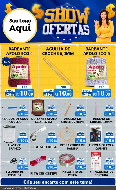 Modelo de Encarte para Encarte Grande com o tema Show de Ofertas para Armarinho e Aviamentos
