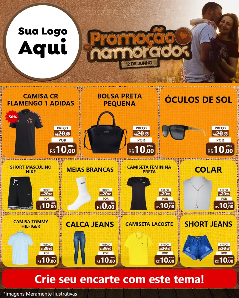 Modelo de Rede Social para Feed Instagram com o tema Promoção Namorados para Roupas e acessórios