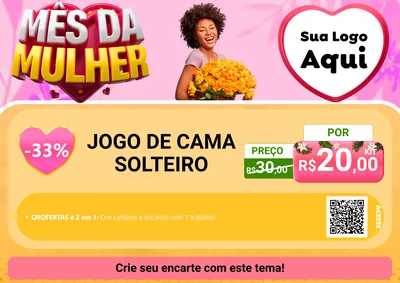 Modelo de Cartaz para Cartaz A4 Horizontal com o tema Mês da Mulher para Cama, Mesa e Banho