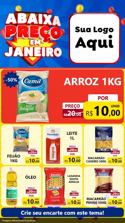 Modelo de Rede Social para Stories com o tema Abaixa Preço em Janeiro para Supermercado