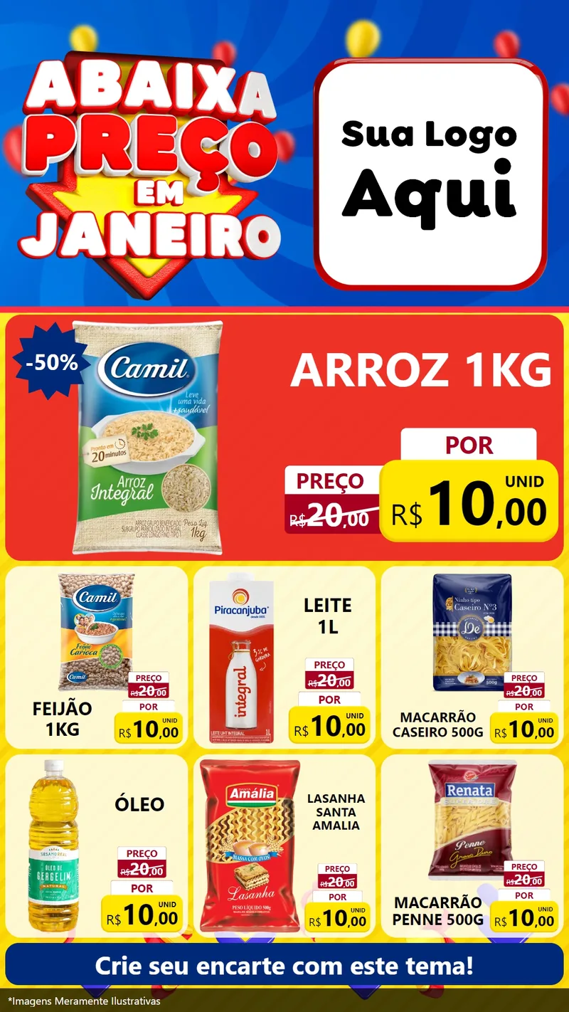Modelo de Rede Social para Stories com o tema Abaixa Preço em Janeiro para Supermercado