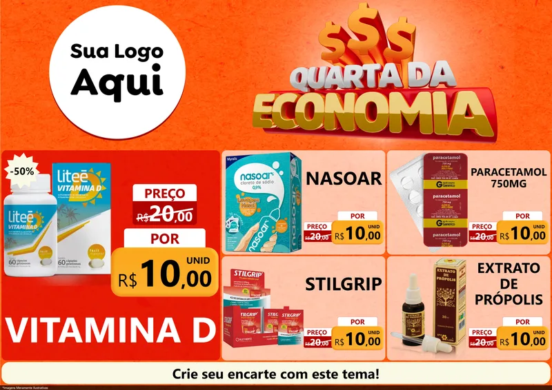Modelo de Encarte para Encarte A4 Horizontal com o tema Quarta da Economia para Farmácia