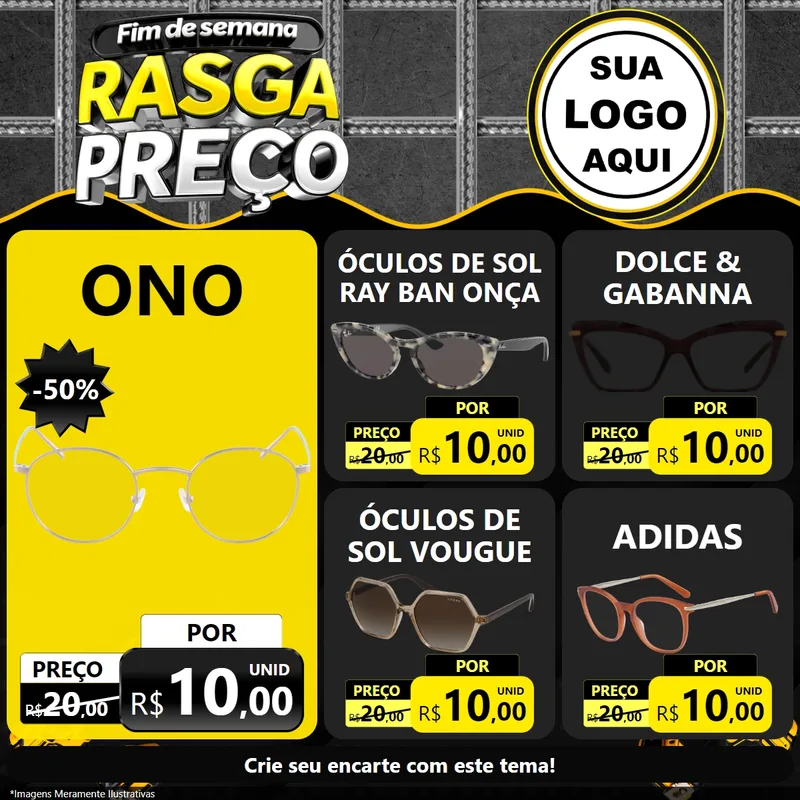 Modelo de Rede Social para Feed Facebook com o tema Fim de Semana Rasga Preço para Óticas