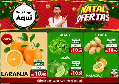 Modelo de Encarte para Encarte A4 Horizontal com o tema Natal de Ofertas para Hortifrúti