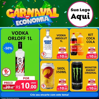 Modelo de Rede Social para Feed Facebook com o tema Carnaval da Economia para Distribuidora de bebidas