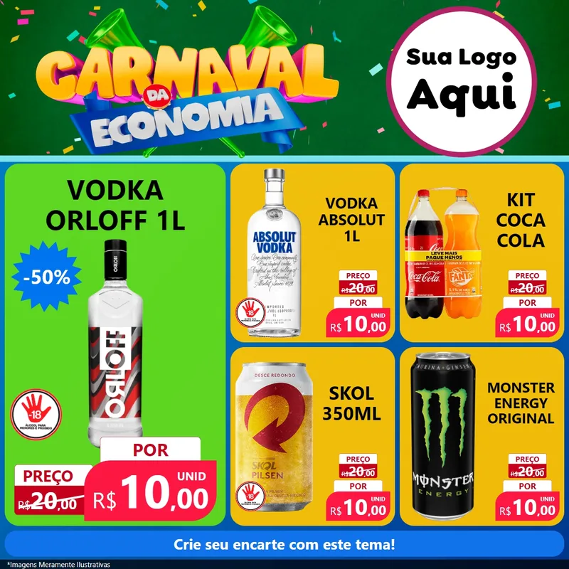 Modelo de Rede Social para Feed Facebook com o tema Carnaval da Economia para Distribuidora de bebidas
