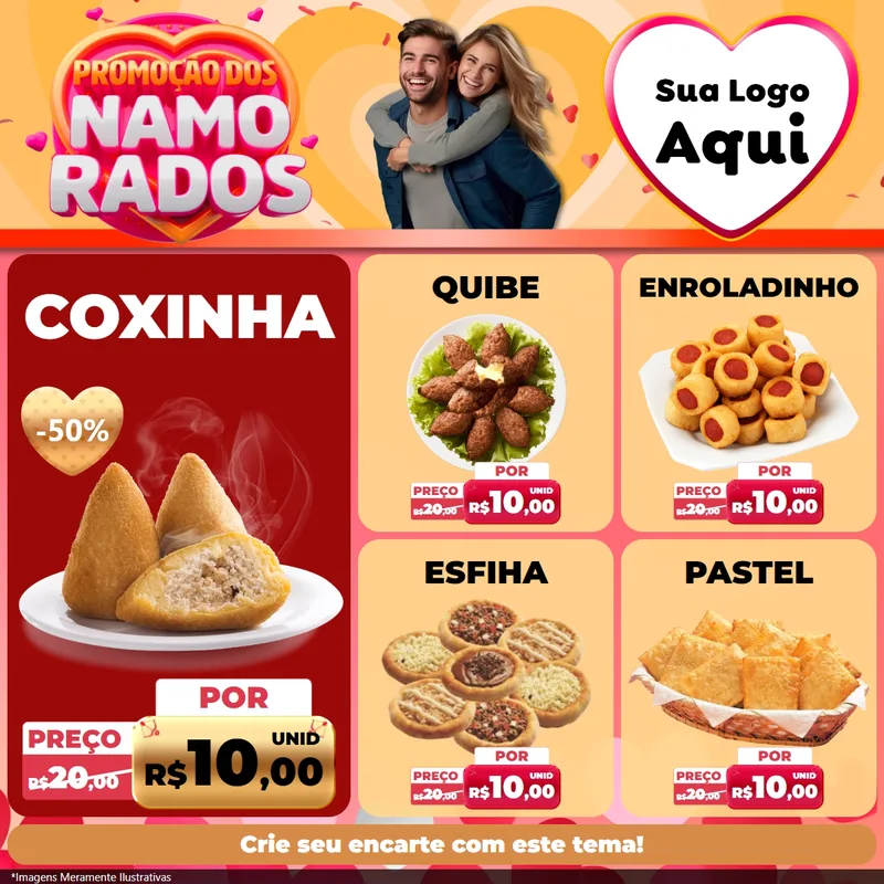 Modelo de Rede Social para Feed Facebook com o tema Promoção dos Namorados para Salgadaria