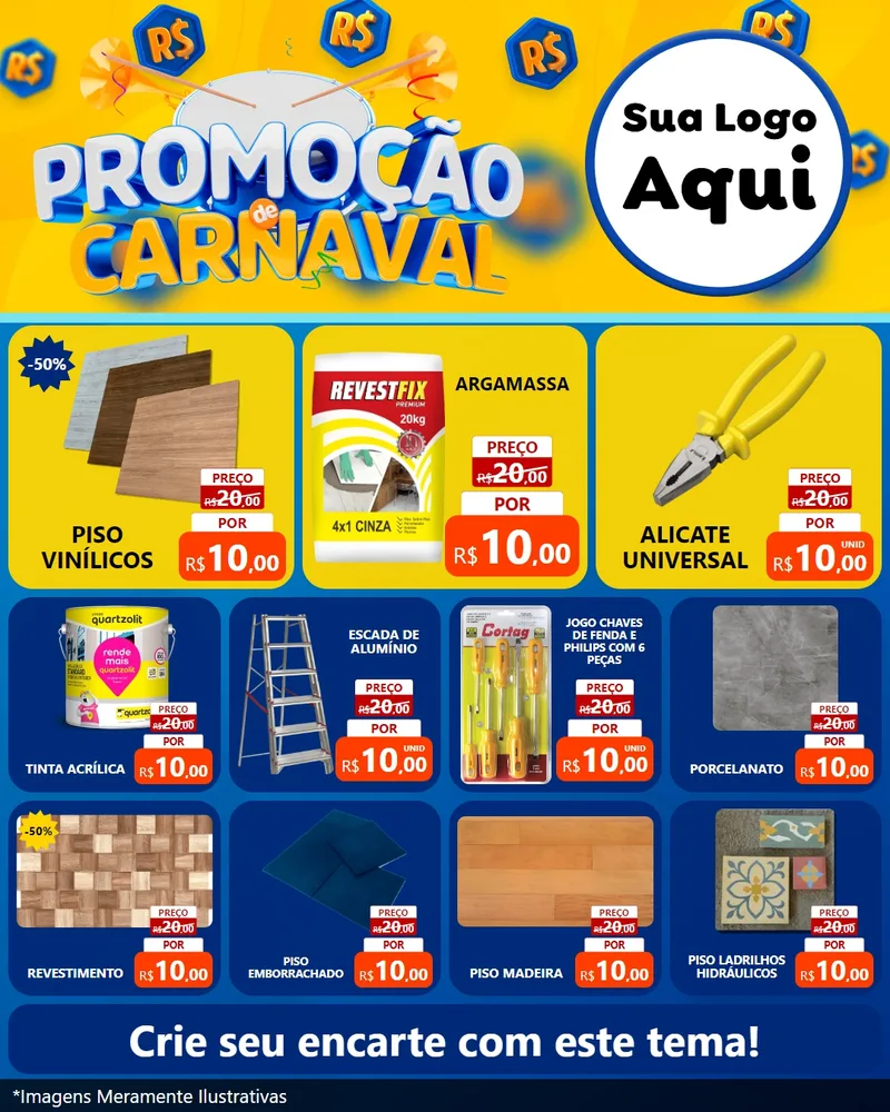 Modelo de Rede Social para Feed Instagram com o tema Promoção de Carnaval para Material para Construção