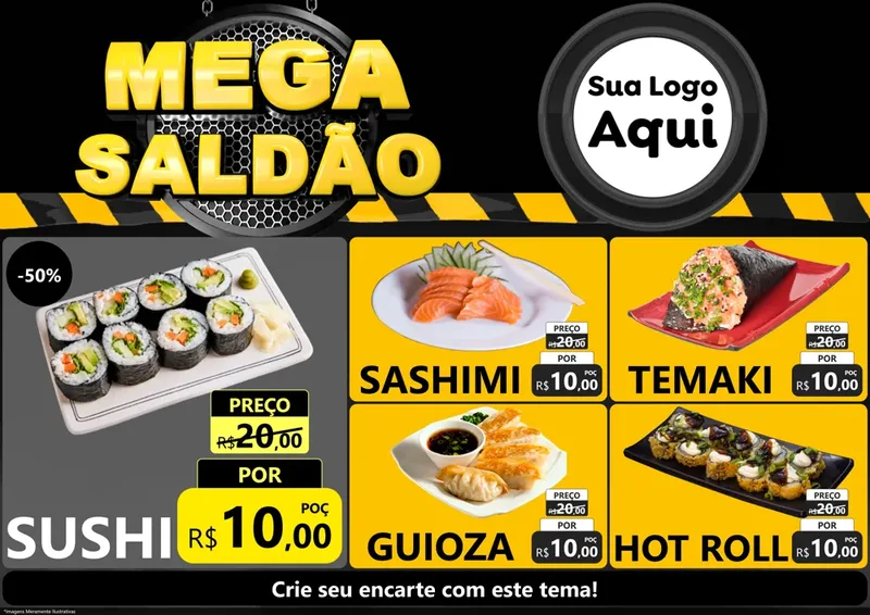 Modelo de Encarte para Encarte A4 Horizontal com o tema Mega Saldão para Comida japonesa