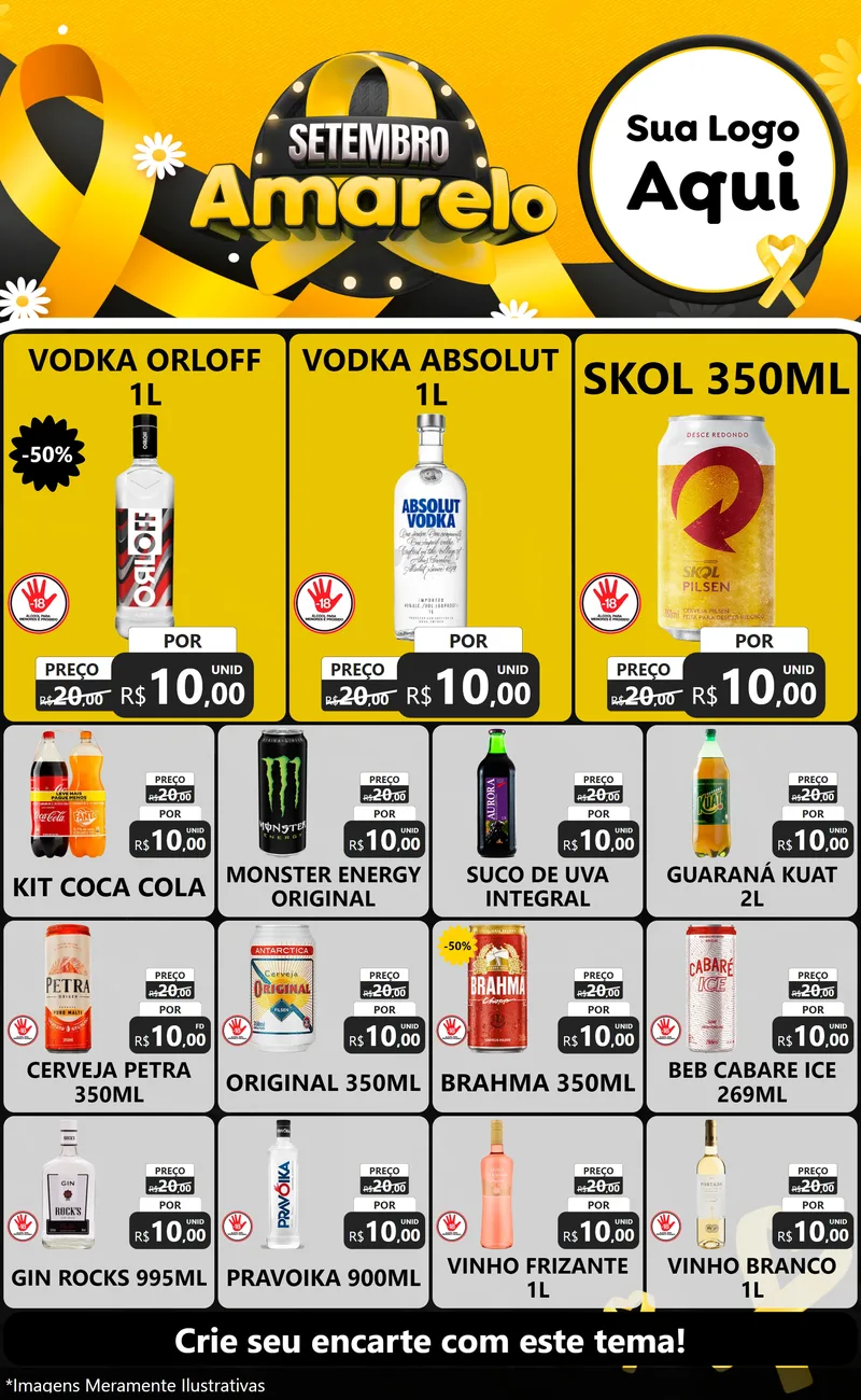 Modelo de Encarte para Encarte Grande com o tema Setembro Amarelo para Distribuidora de bebidas