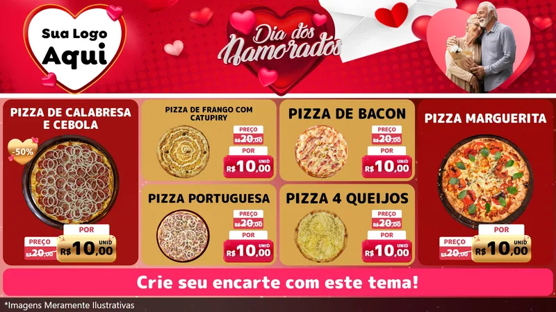Modelo de TV para TV Horizontal com o tema Dia Dos Namorados para Pizzaria