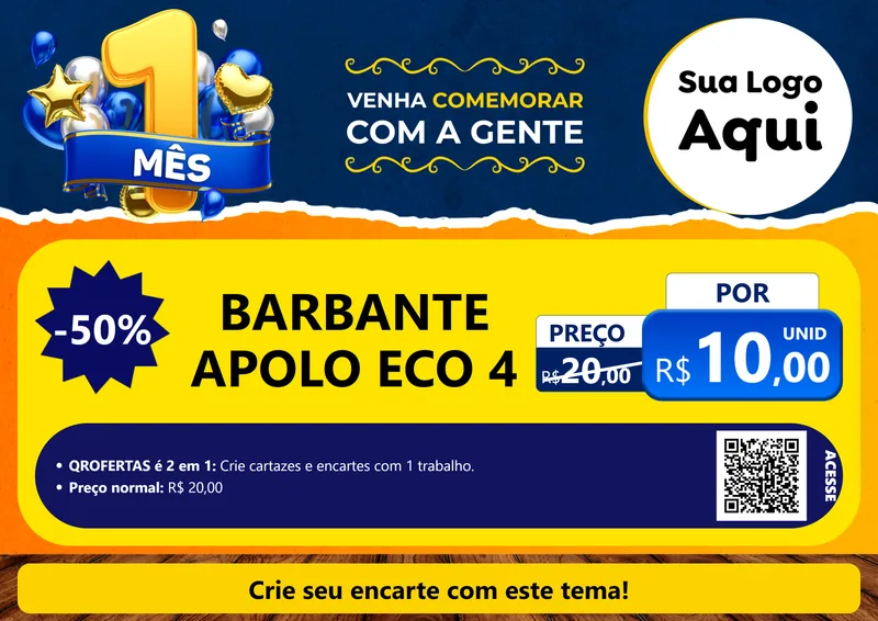 Modelo de Cartaz para Cartaz A4 Horizontal com o tema Um Mês de Aniversário para Armarinho e Aviamentos