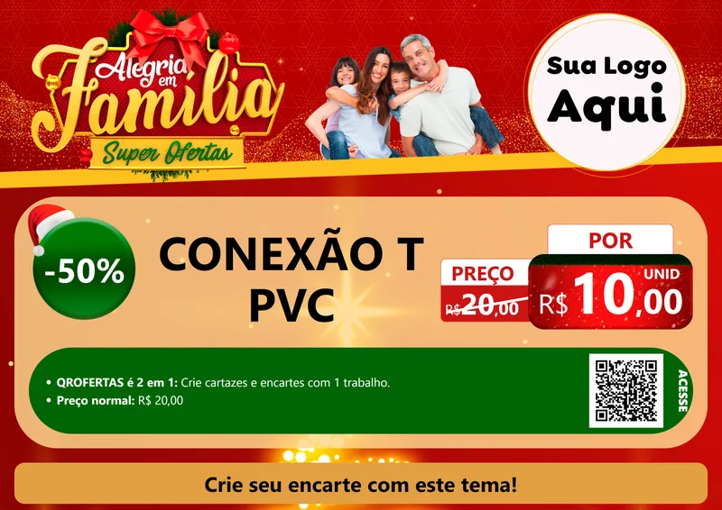 Modelo de Cartaz para Cartaz A4 Horizontal com o tema Alegria em Família Super Ofertas - Natal para Tubos e conexões