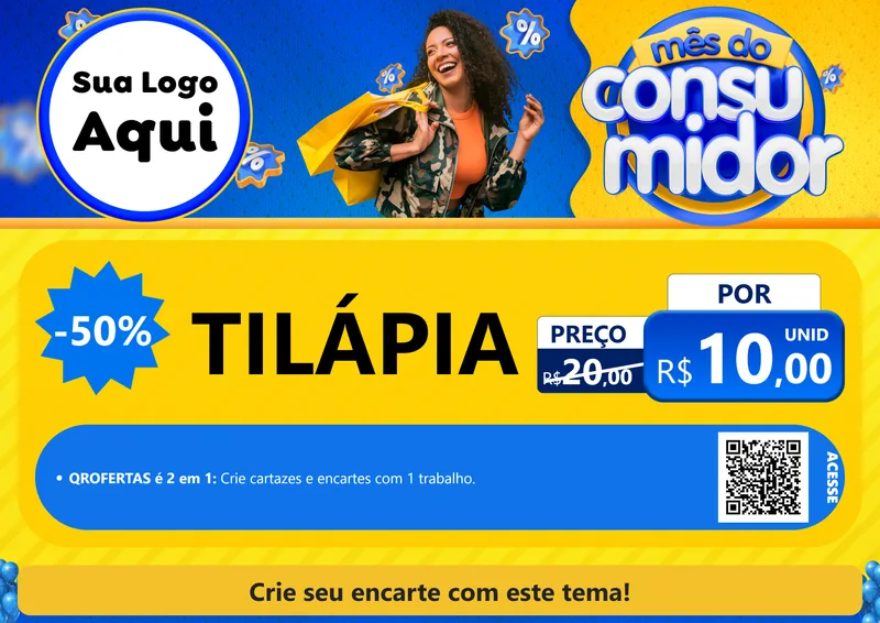 Modelo de Cartaz para Cartaz A4 Horizontal com o tema Mês do Consumidor para Peixaria