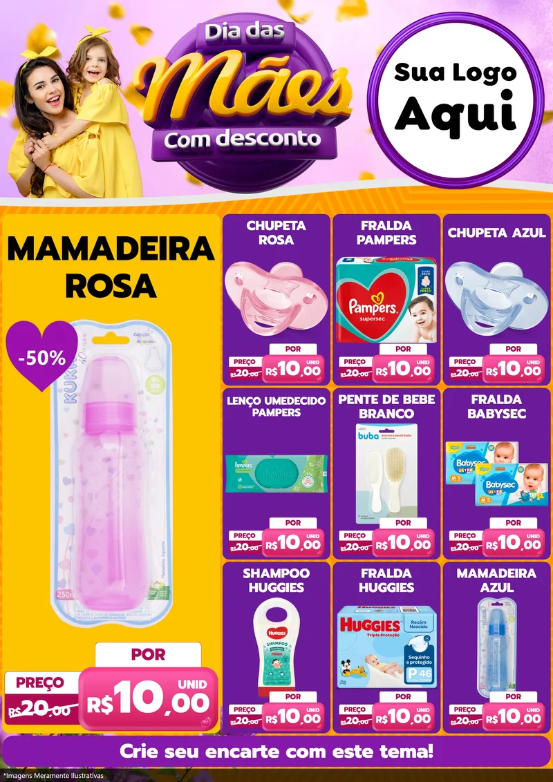 Modelo de Encarte para Encarte A4 Vertical com o tema Dia das Mães com Desconto para Bebês
