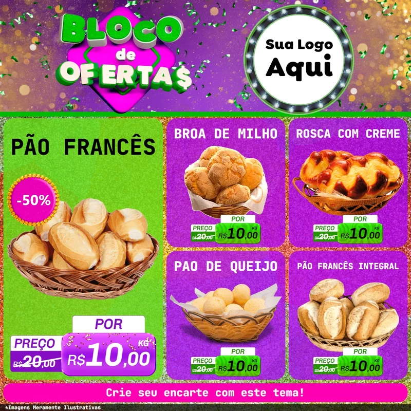 Modelo de Rede Social para Feed Facebook com o tema Bloco de Ofertas para Padaria