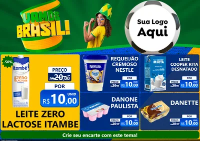 Modelo de Encarte para Encarte A4 Horizontal com o tema Vamos Brasil - Copa para Frios e Laticínios