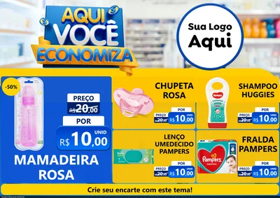 Modelo de Encarte para Encarte A4 Horizontal com o tema Aqui Você Economiza para Bebês