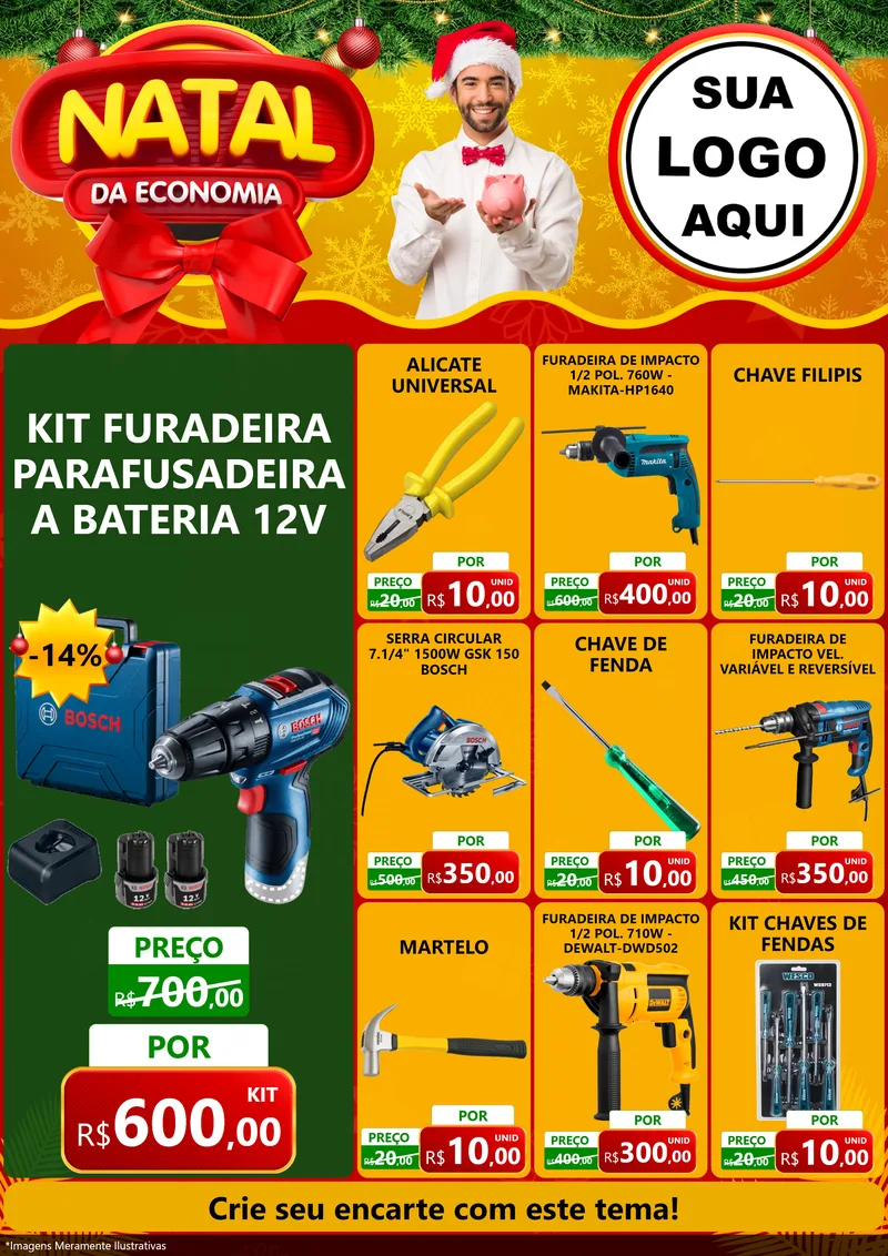 Modelo de Encarte para Encarte A4 Vertical com o tema Natal da Economia para Maquinas e Ferramentas