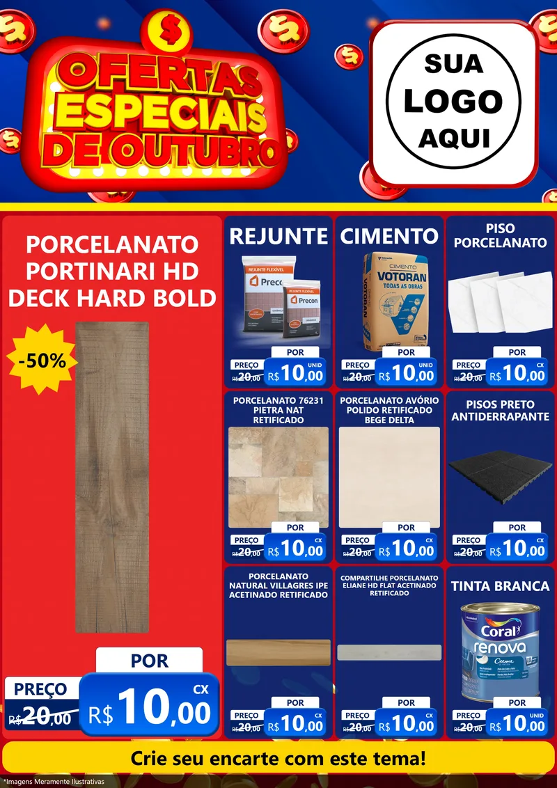Modelo de Encarte para Encarte A4 Vertical com o tema Ofertas Especiais de Outubro para Pisos e revestimentos