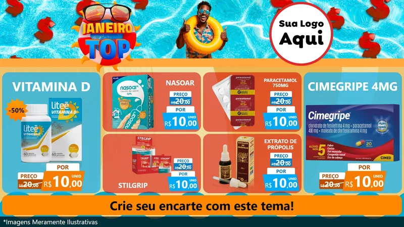 Modelo de TV para TV Horizontal com o tema Janeiro Top para Farmácia