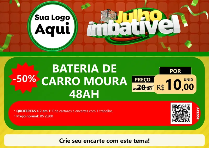 Modelo de Cartaz para Cartaz A4 Horizontal com o tema Julho Imbatível para Baterias Elétricas
