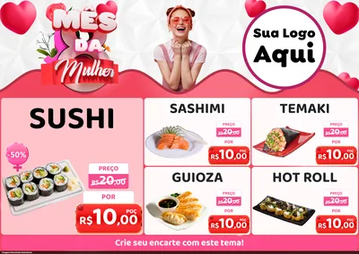 Modelo de Encarte para Encarte A4 Horizontal com o tema Mês da Mulher para Comida japonesa