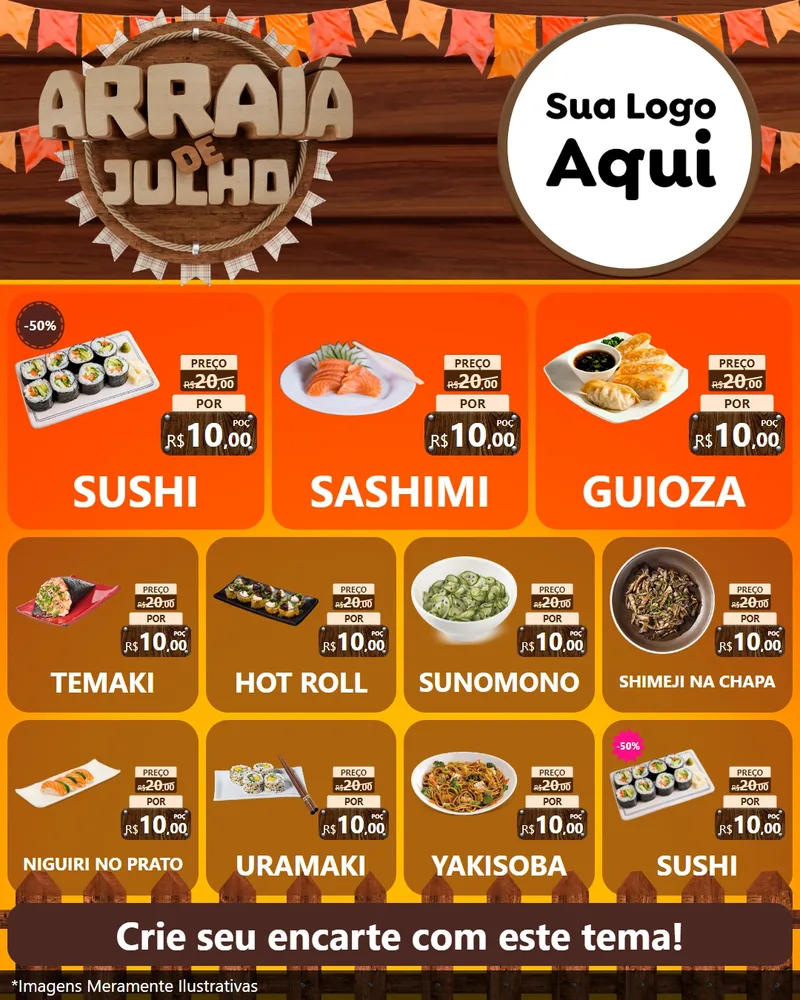 Modelo de Rede Social para Feed Instagram com o tema Arraiá de Julho - Junina para Comida japonesa