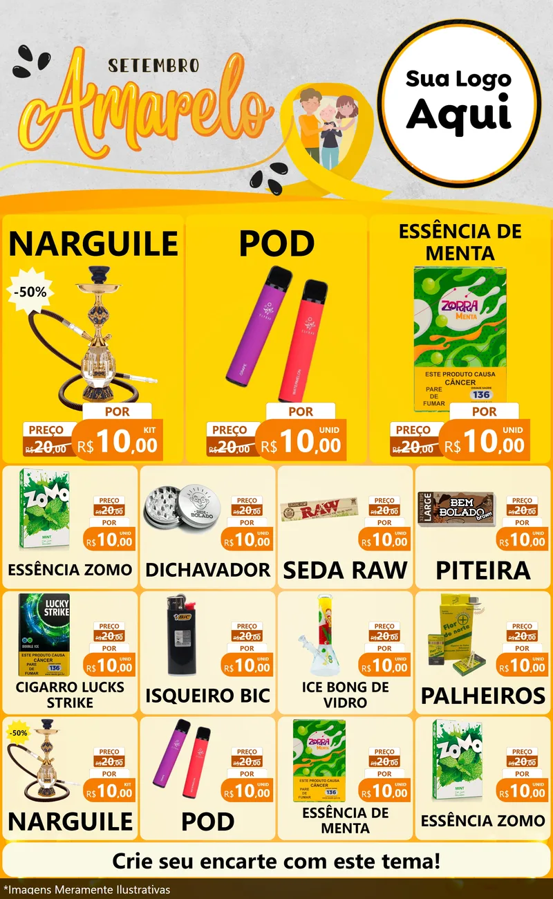 Modelo de Encarte para Encarte Grande com o tema Setembro Amarelo para Tabacaria